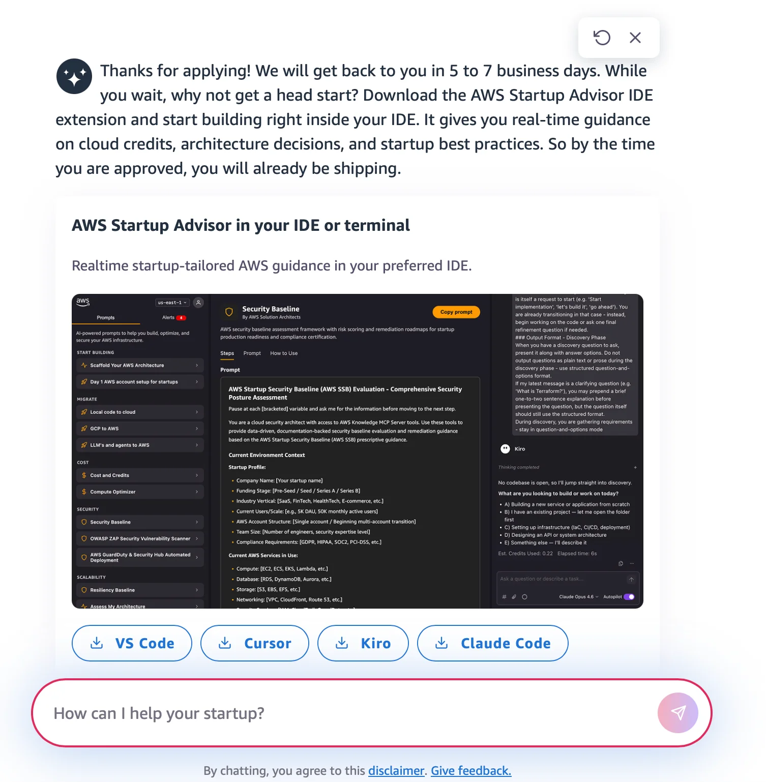 AWS Activate application complete confirmation with a 5–7 business day response estimate