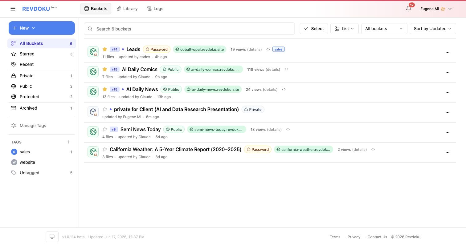Bucket list showing public and protected access badges