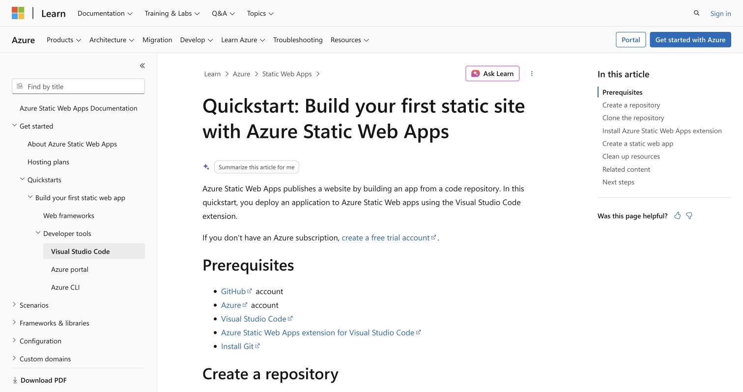 Azure Static Web Apps quickstart