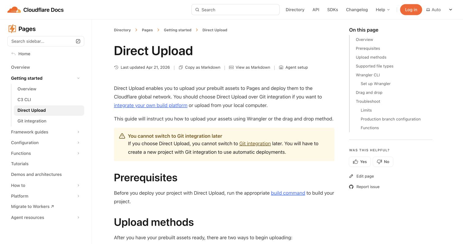 Cloudflare Pages Direct Upload guide