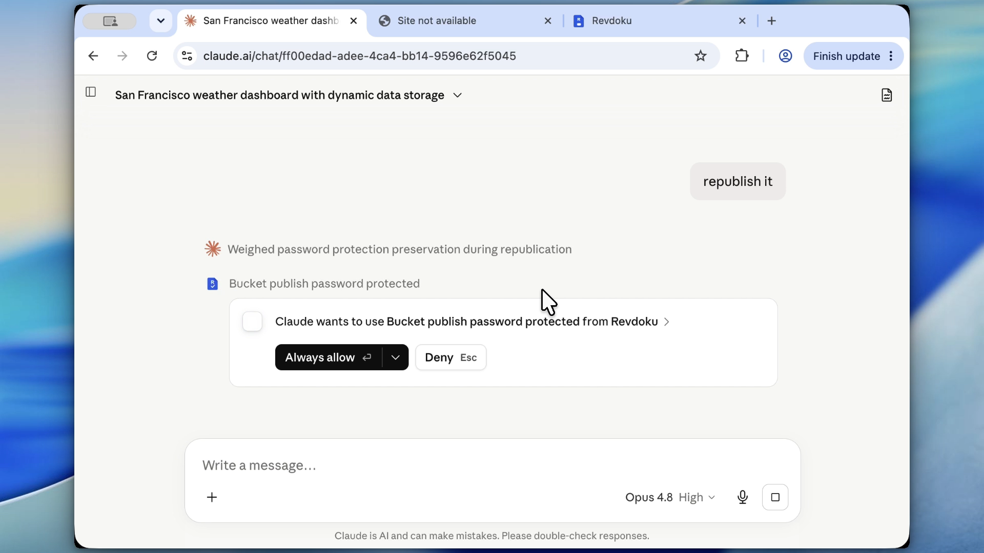 Agent republishes with password
