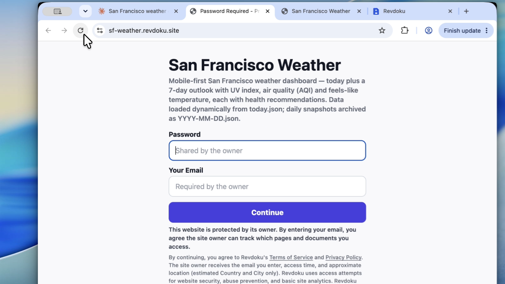 Password plus email gate