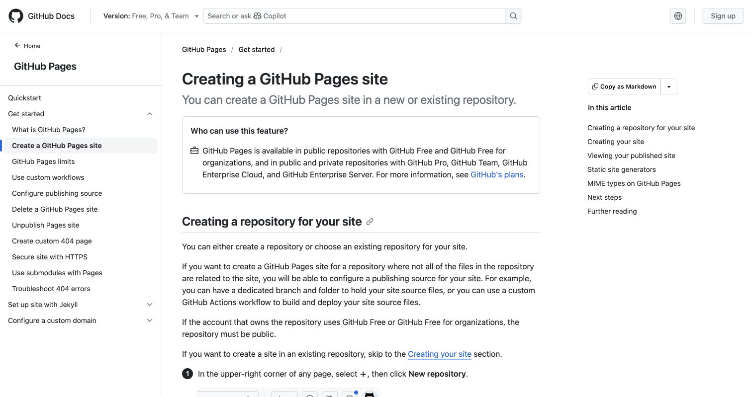 GitHub guide to creating a Pages site