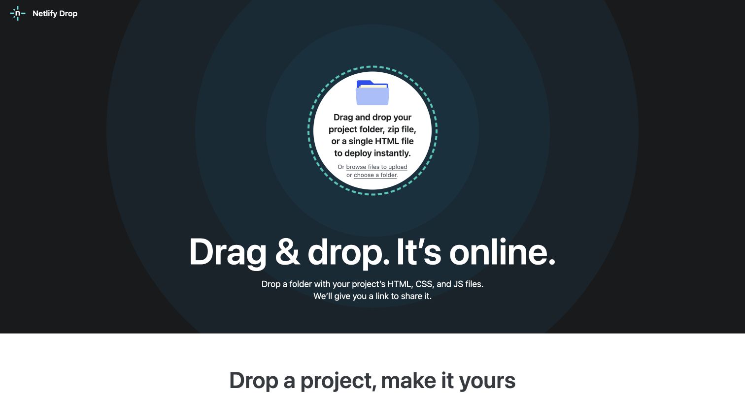 Netlify Drop upload page