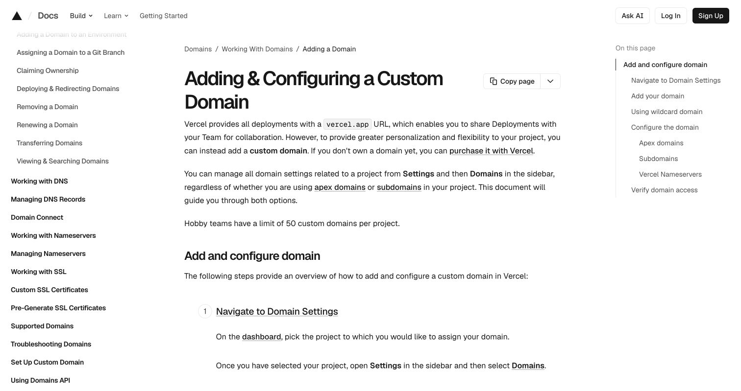 Vercel custom domain guide