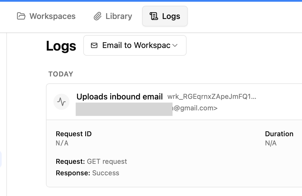 Successful email upload log