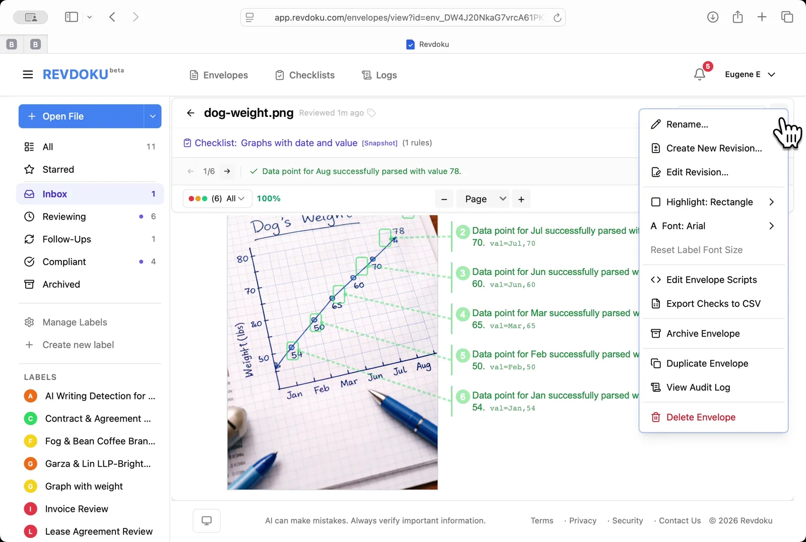 Open the envelope menu. Pick Edit Envelope Scripts to add a script that rolls up the extracted values