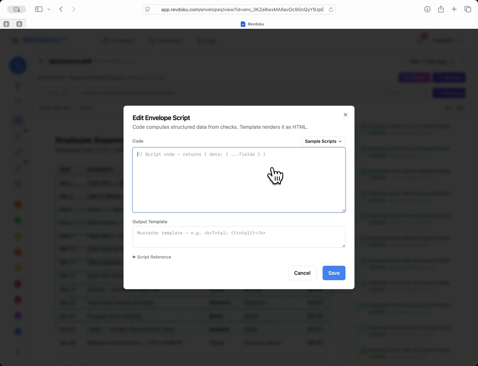 Edit Envelope Script dialog