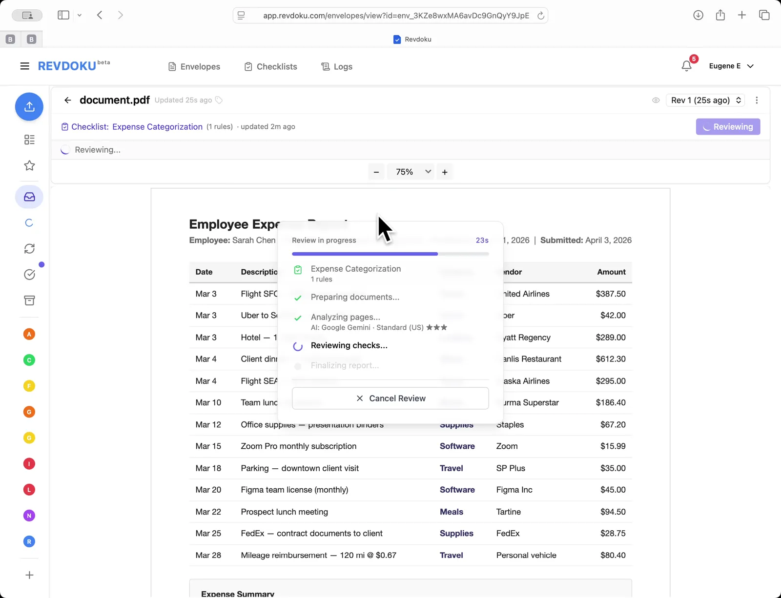 Reviewing checks stage