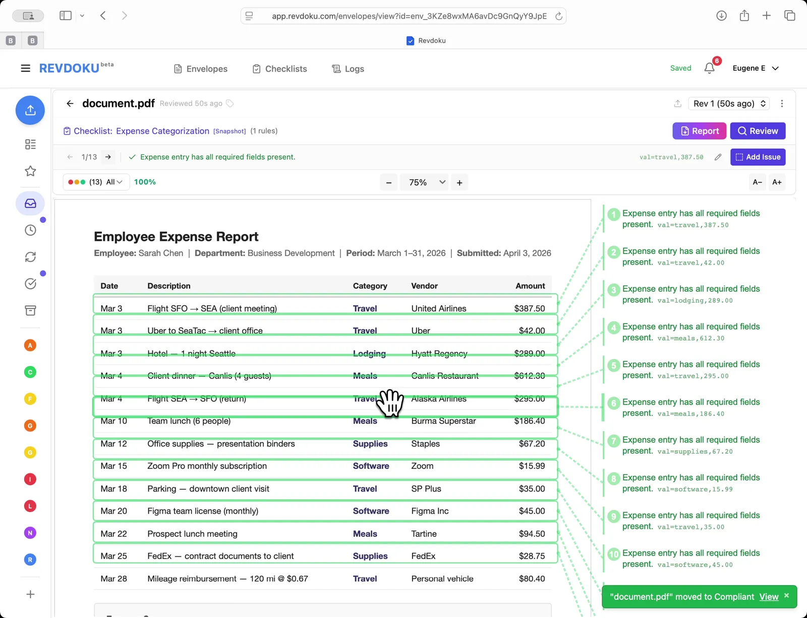 Review complete with per-row annotations