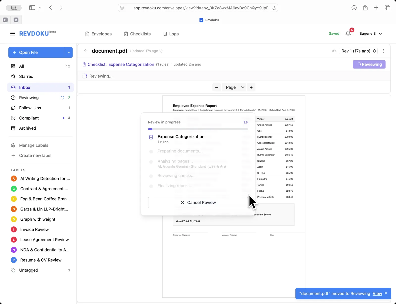 Review in progress modal