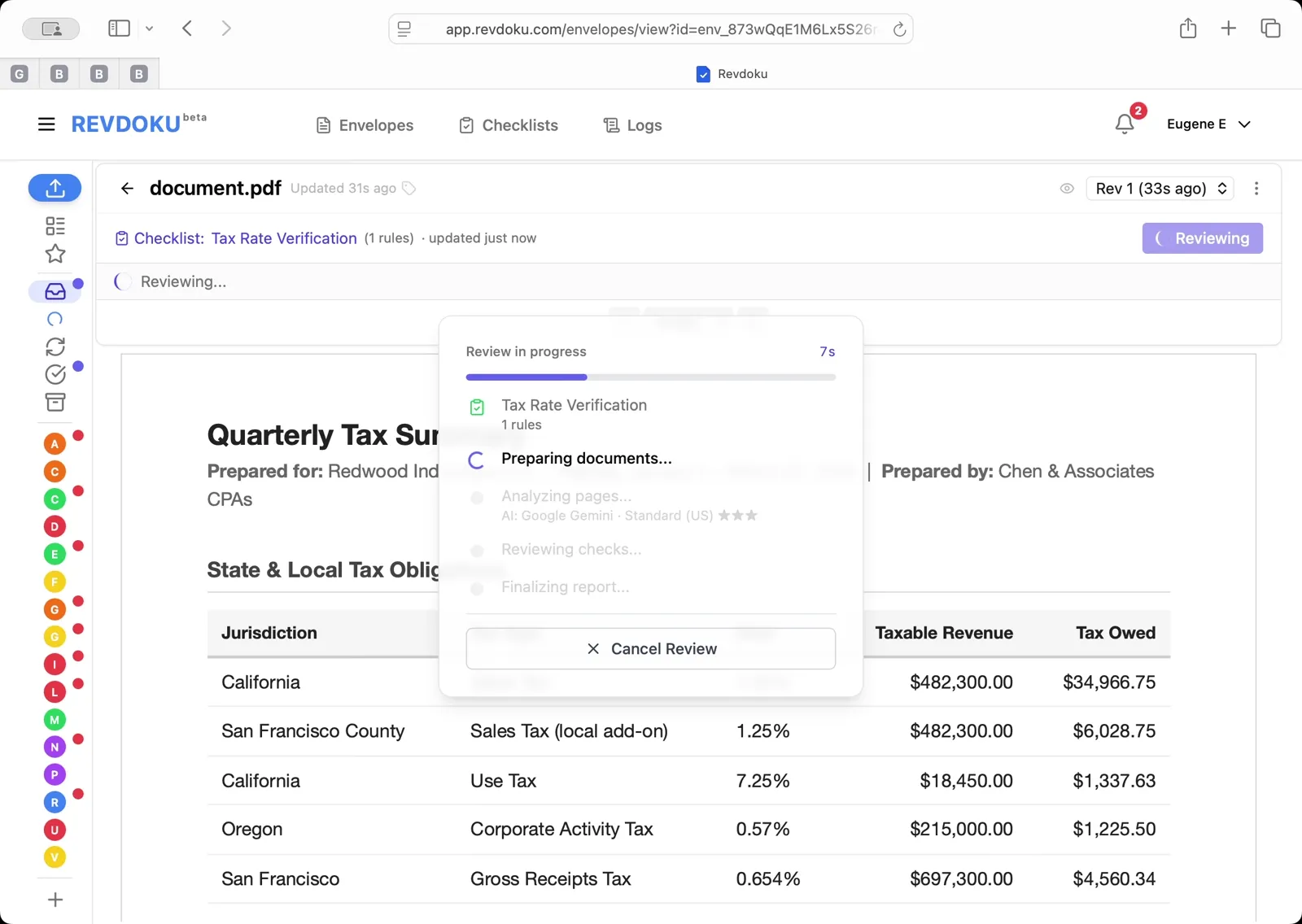 Run the Tax Rate Verification checklist. Click Review, select Tax Rate Verification (1 rules) in the dialog, and click Run Review.