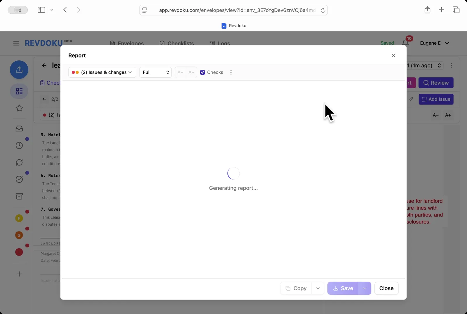 Open the Report. Pick Issues & changes / Full / Checks and Revdoku generates the annotated report