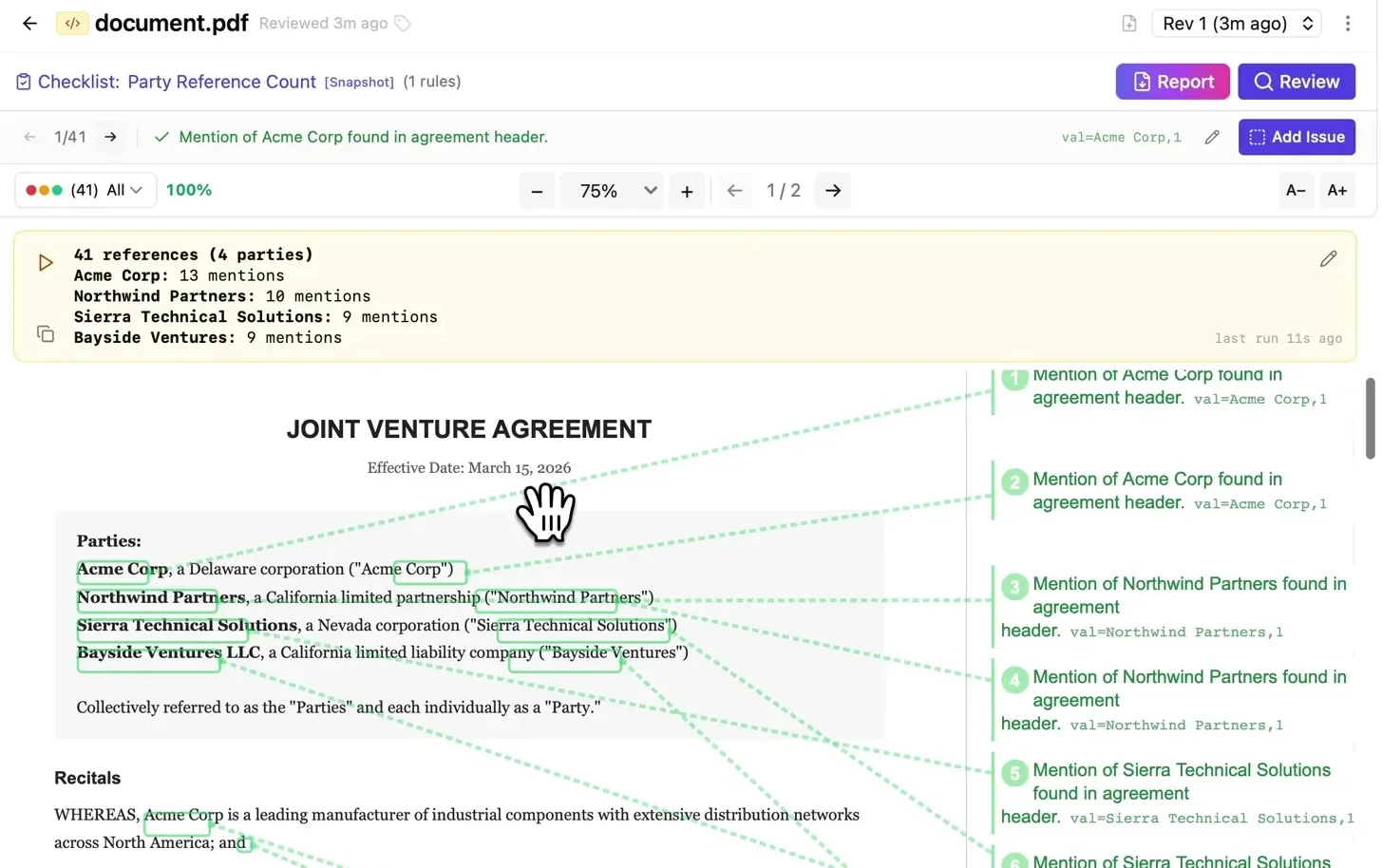 Party references counted in a joint venture agreement