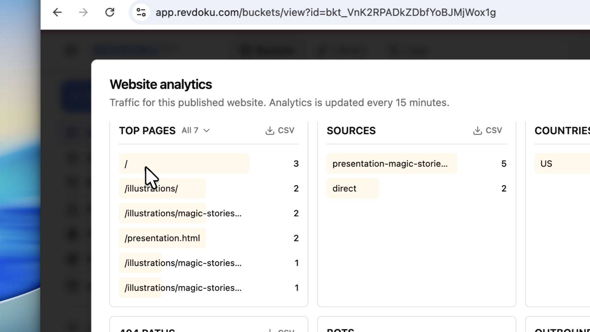 Analytics for a Revdoku folder link after sharing
