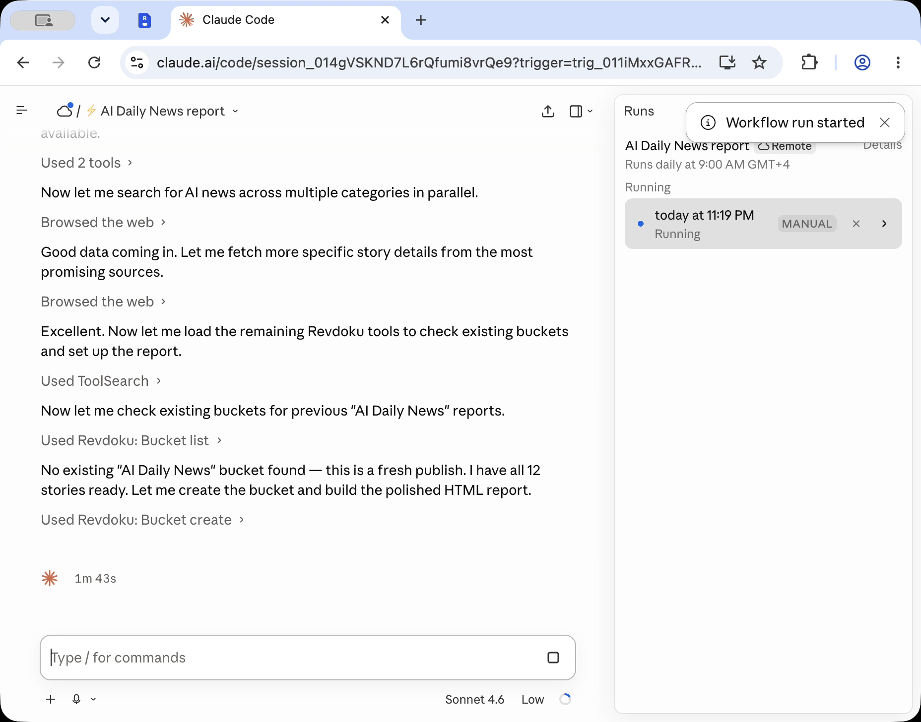 Agent generates and publishes report