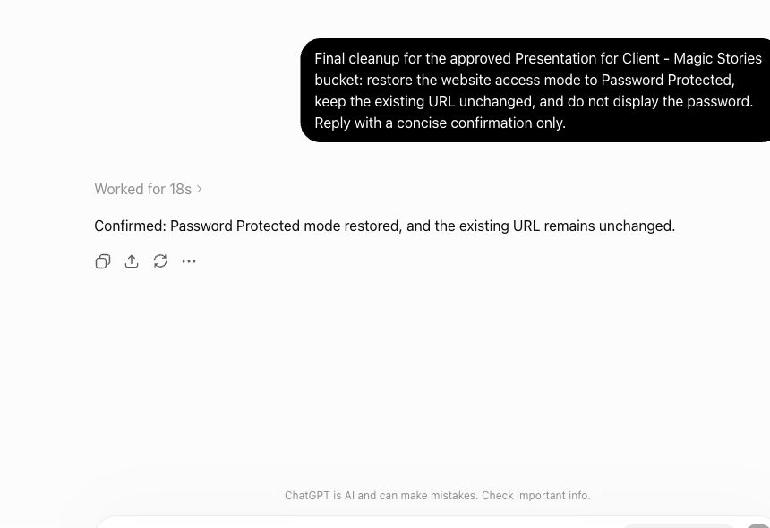ChatGPT restores password access mode for a Revdoku client site