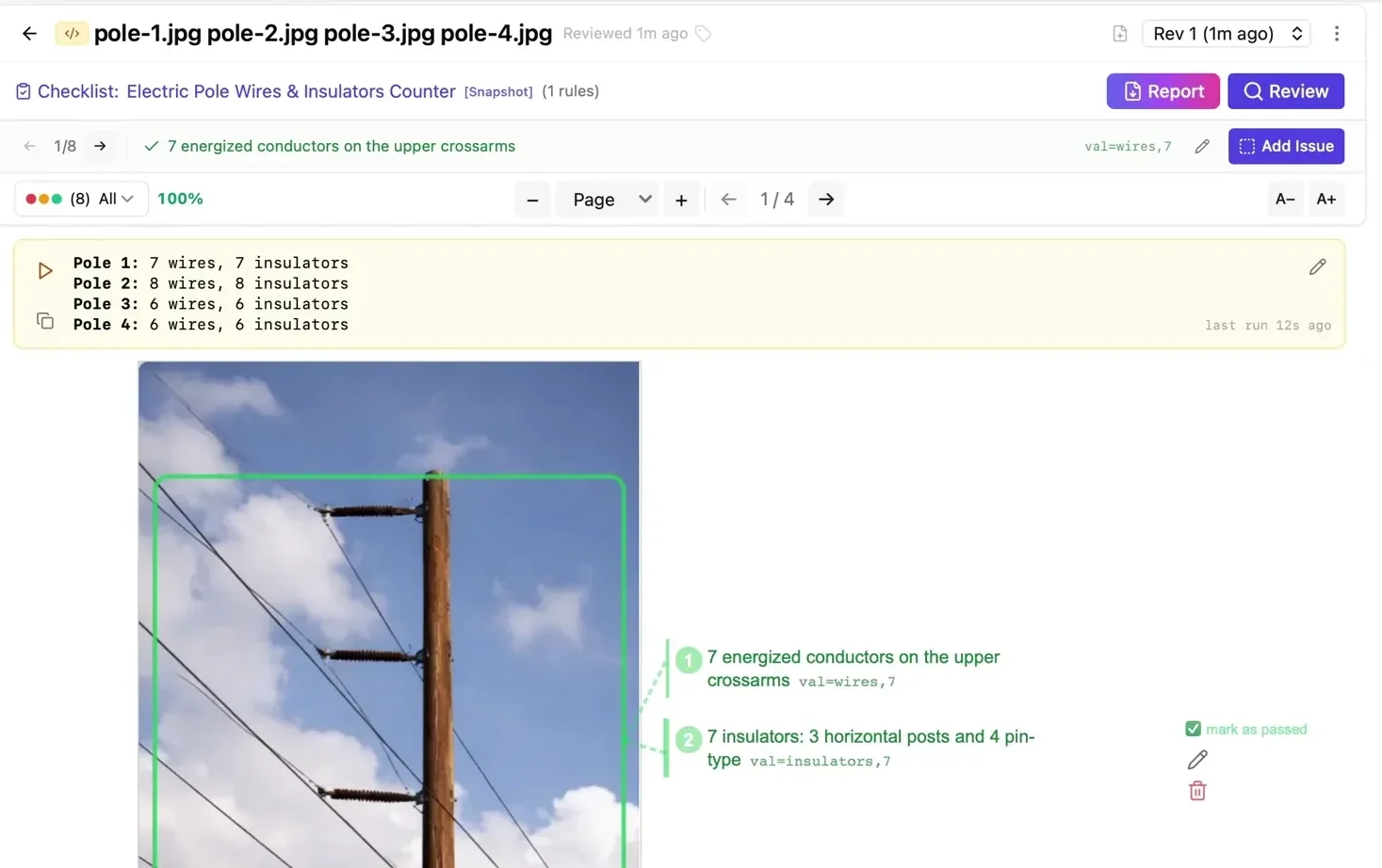 Utility pole photos analyzed for wire and insulator counts