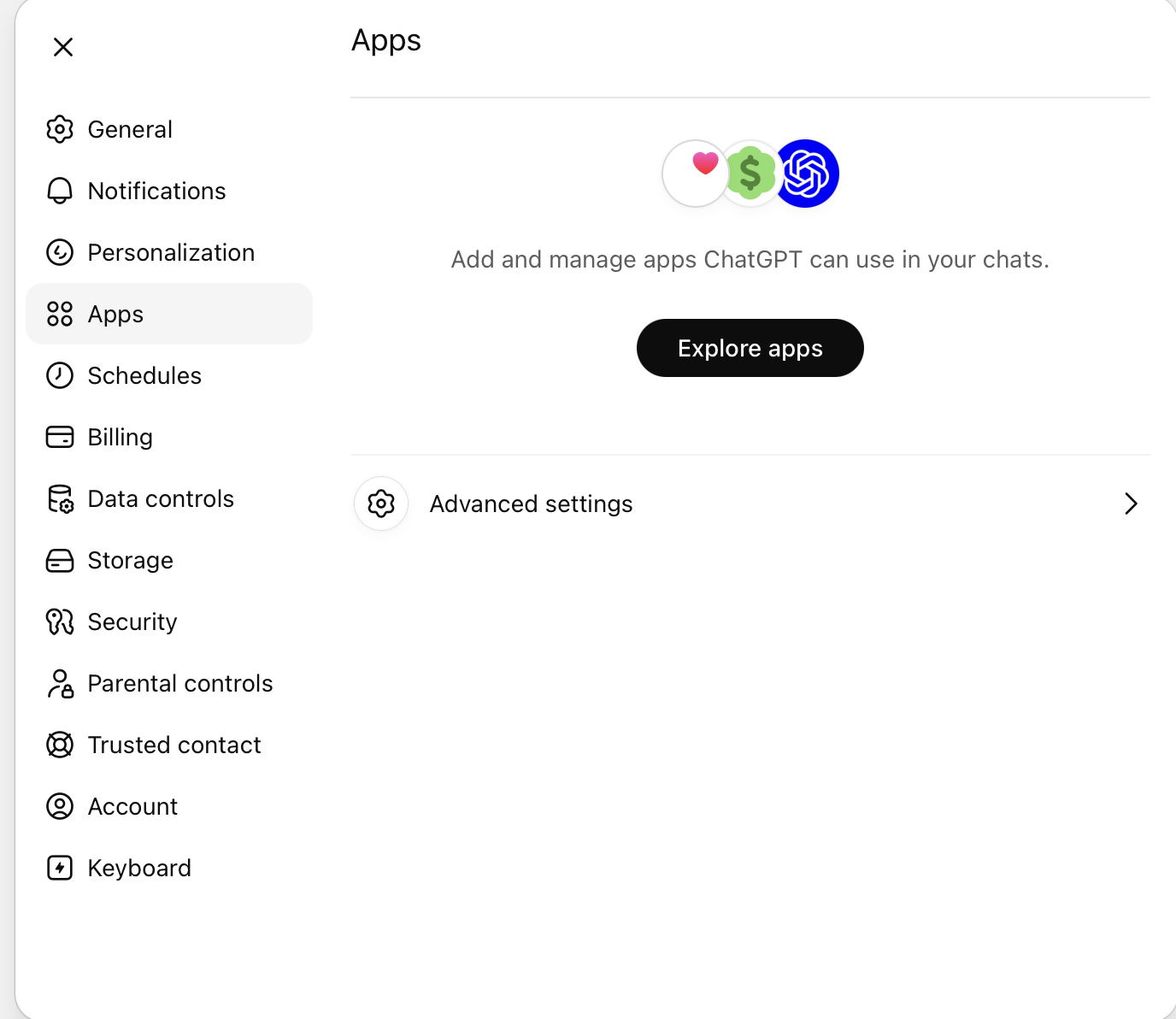 ChatGPT Apps settings