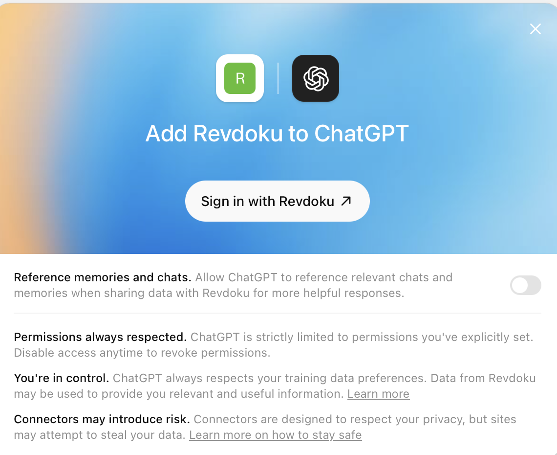 ChatGPT Add Revdoku sign-in screen
