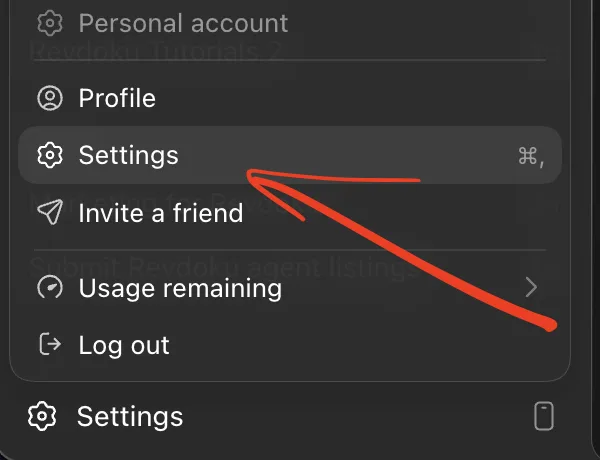 Click Settings in the menu