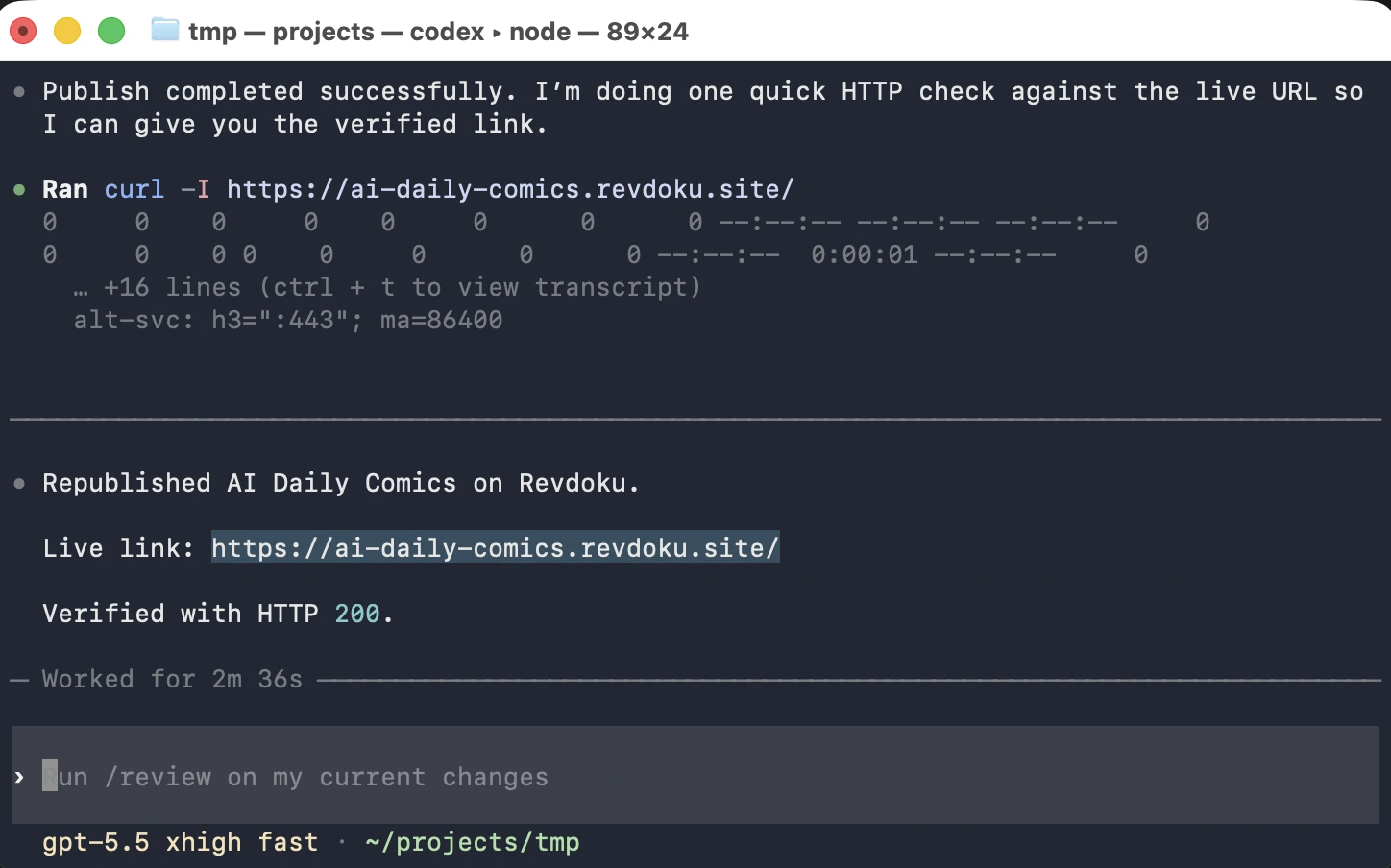 A Codex-built site published to a live revdoku.site URL