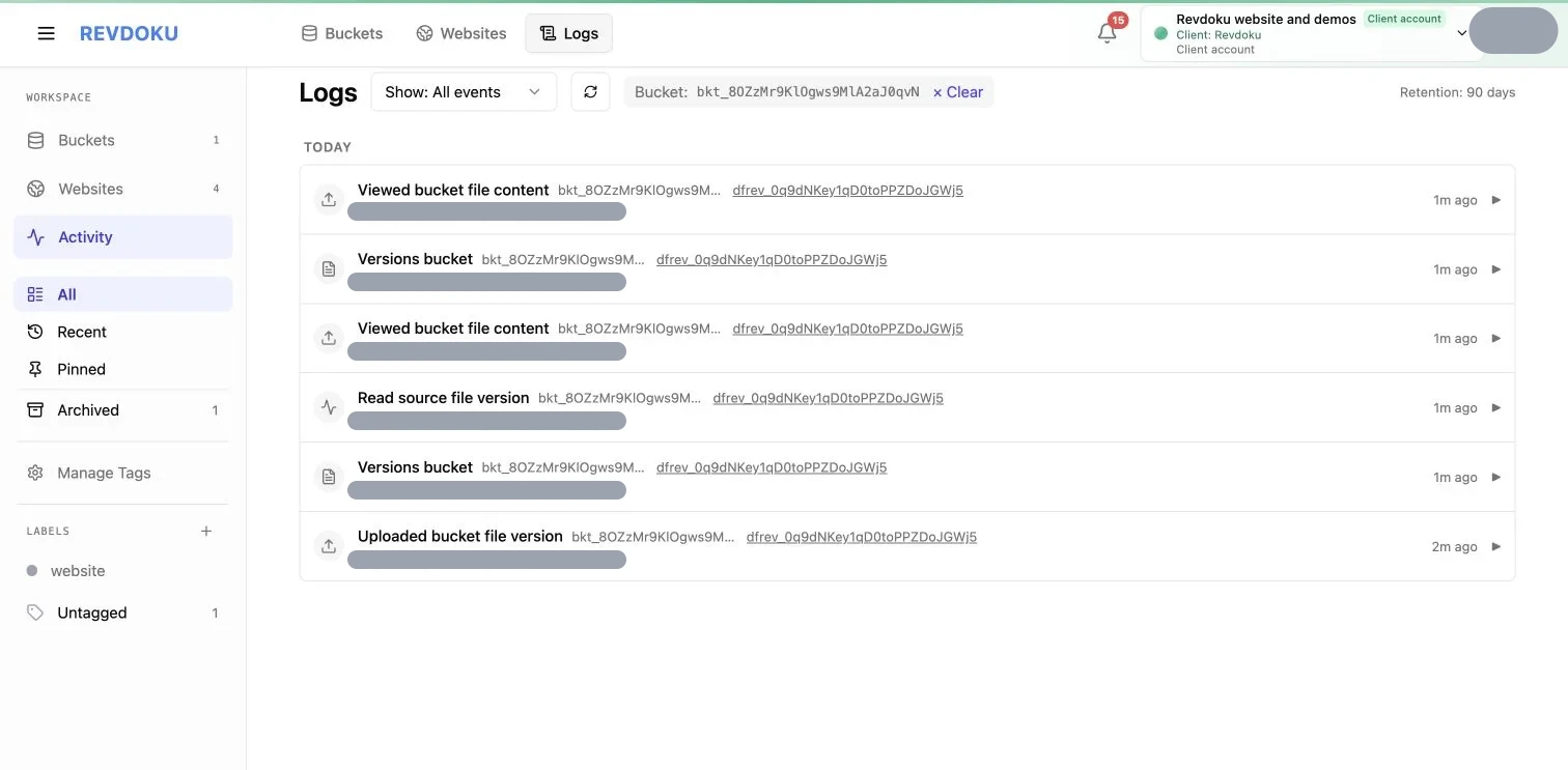 Recorded activity for the saved review version