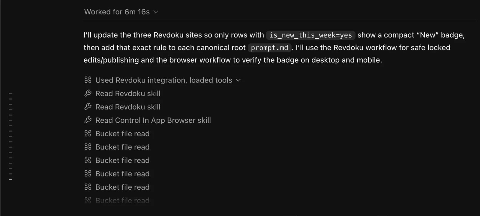 ChatGPT explains that it will use Revdoku to lock, update, publish, and verify the weekly websites