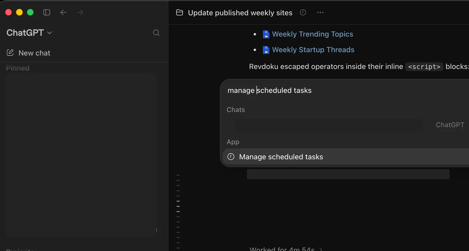 Finding Manage scheduled tasks from ChatGPT search