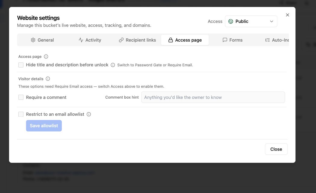 Revdoku access-page settings for controlled review flows