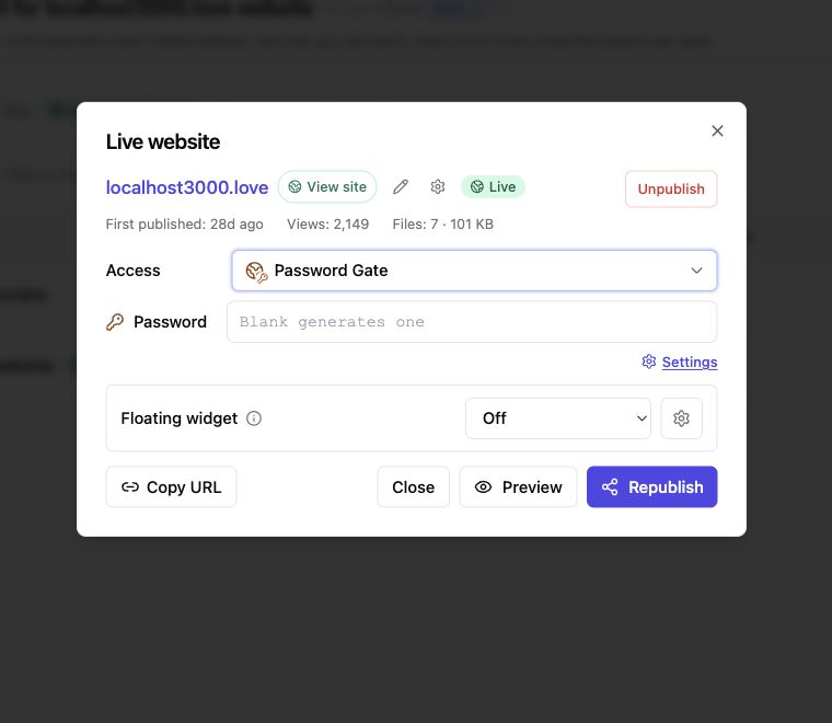 Password Gate settings for private review links