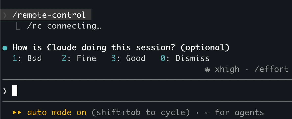 Claude Code terminal connecting Remote Control after /remote-control is submitted