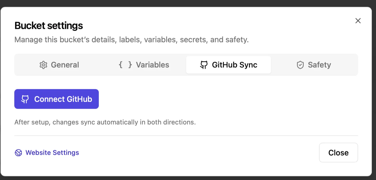Connect GitHub button in Revdoku GitHub Sync settings