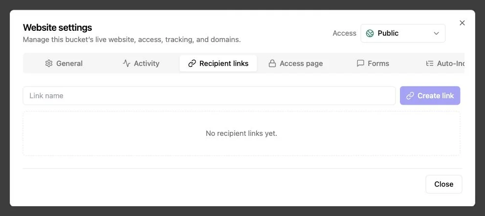 Revdoku recipient-links panel for creating named client links