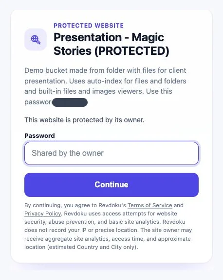 Password Protected Website Sharing for Clients