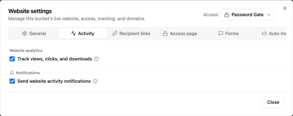 Revdoku activity tracking and notification settings