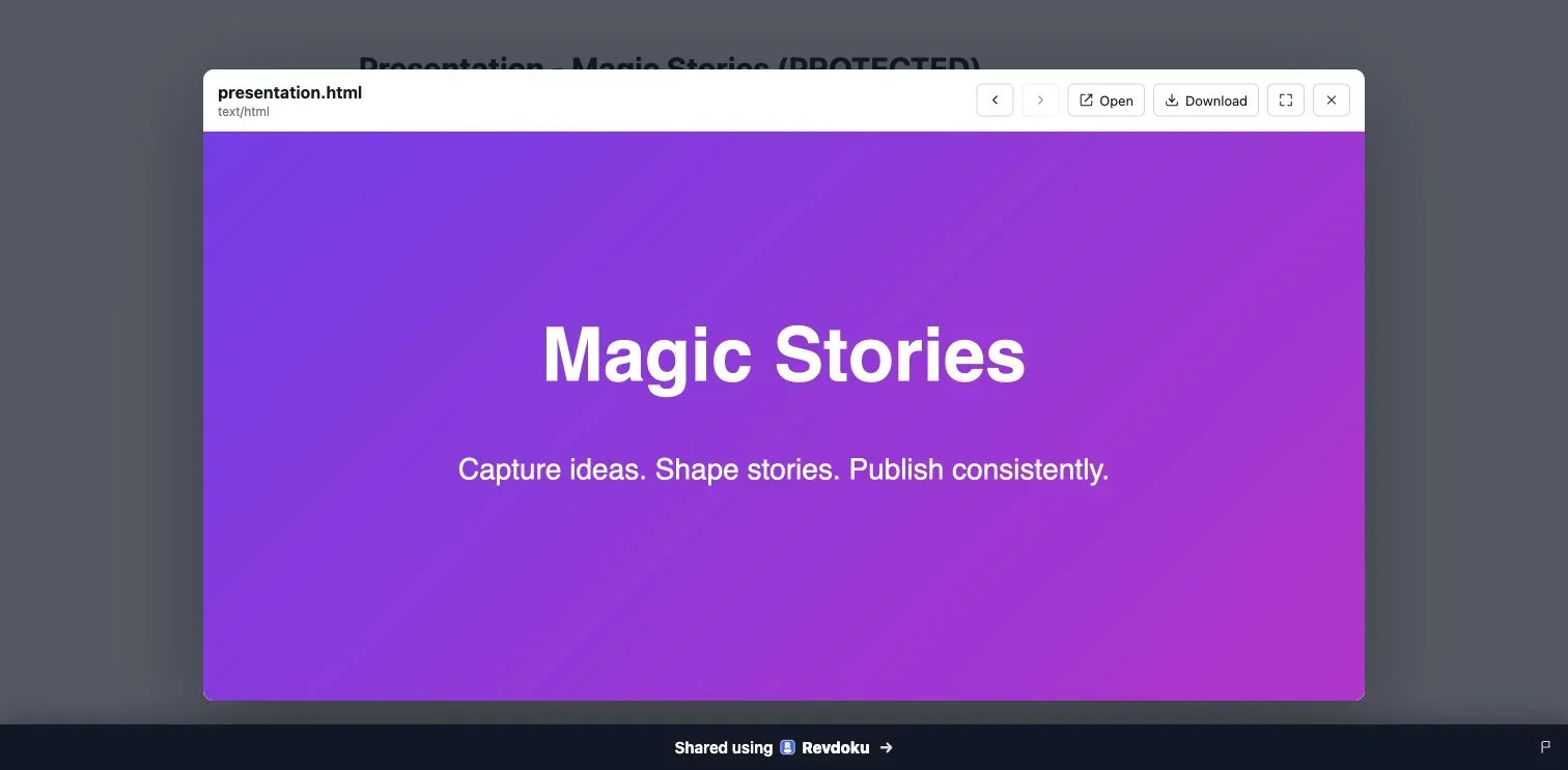 A presentation opened in the Revdoku HTML viewer