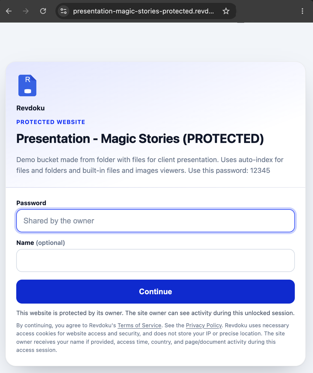Password-protected Magic Stories presentation website