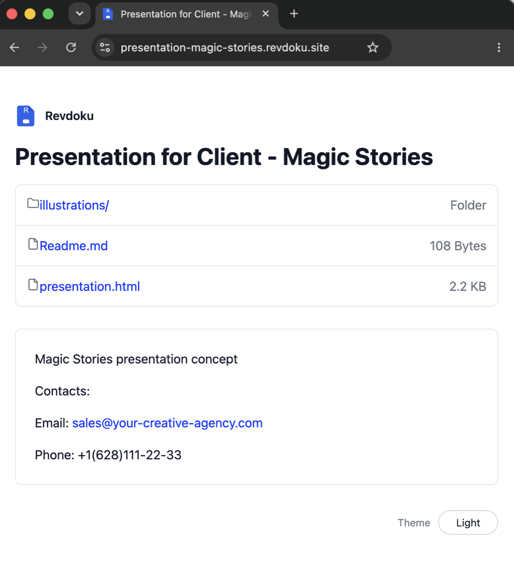 Public Magic Stories presentation website created from a folder