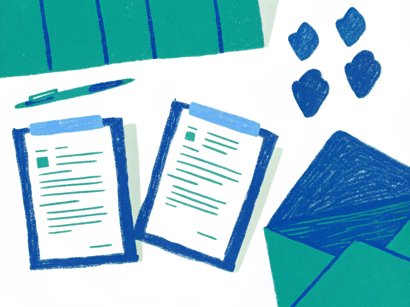Abstract professional workspace with document review interface overlaid on blue-teal gradient showing compliance checkmarks and digital document pages