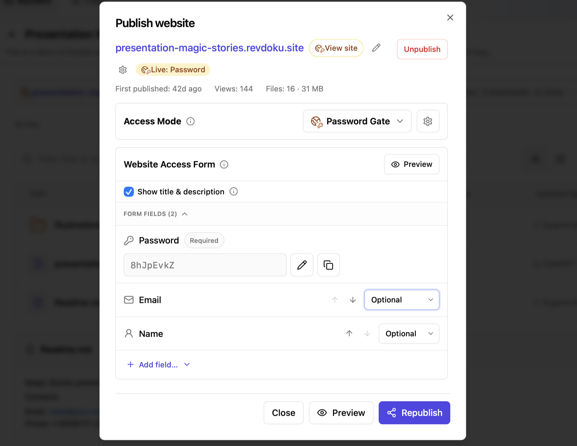 Configuring a website password gate