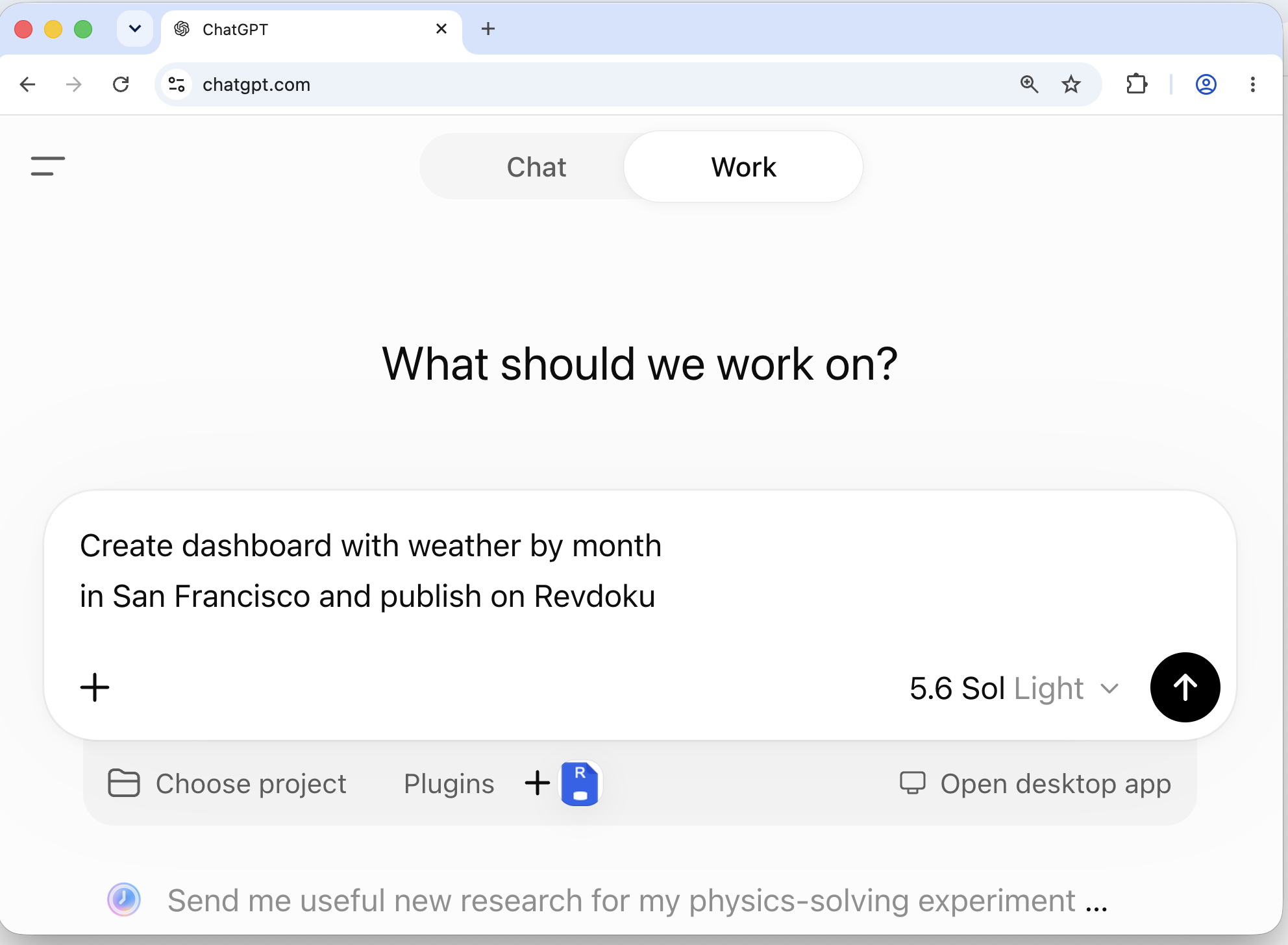 Prompting ChatGPT to create and publish a weather dashboard with Revdoku