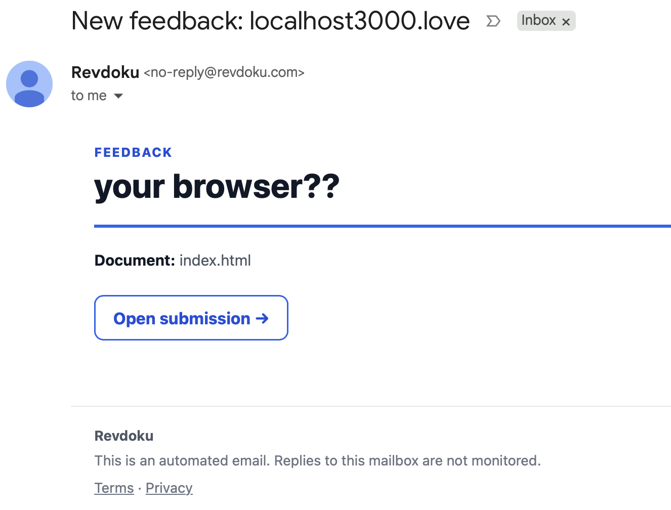Email notification for new feedback